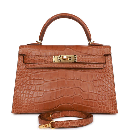 Hermes Kelly Sellier 20cm Gold Matte Alligator Gold Hardware