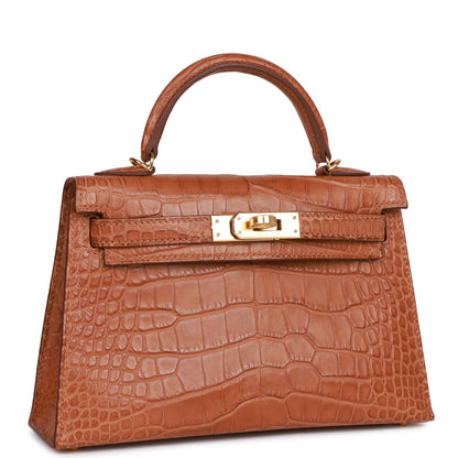 Hermes Kelly Sellier 20cm Gold Matte Alligator Gold Hardware