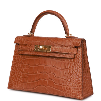 Hermes Kelly Sellier 20cm Gold Matte Alligator Gold Hardware