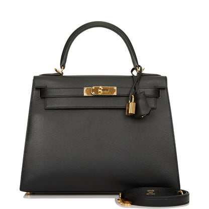 Hermes Kelly Sellier 28 Black Epsom Gold Hardware