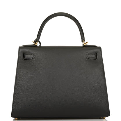 Hermes Kelly Sellier 28 Black Epsom Gold Hardware