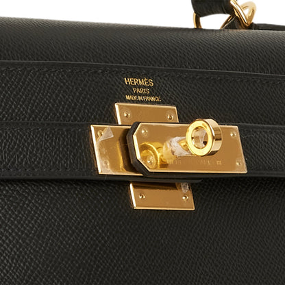 Hermes Kelly Sellier 28 Black Epsom Gold Hardware