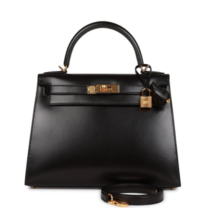 Hermes Kelly Sellier 28 Black Box Gold Hardware