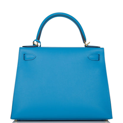 Hermes Kelly Sellier 28 Bleu Frida Epsom Gold Hardware