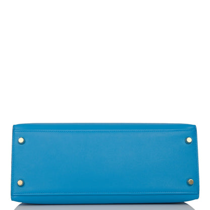 Hermes Kelly Sellier 28 Bleu Frida Epsom Gold Hardware