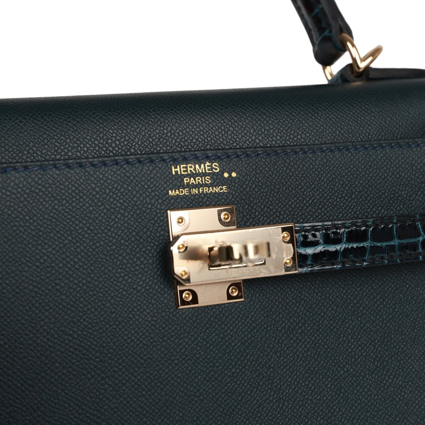 Hermes Kelly Sellier 25 Vert Rousseau Madame and Shiny Niloticus Crocodile Touch Gold Hardware