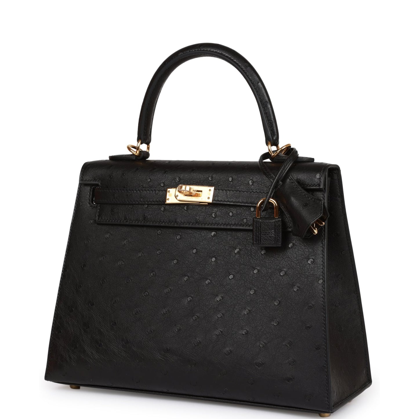 Hermes Kelly Sellier 25 Black Ostrich Gold Hardware