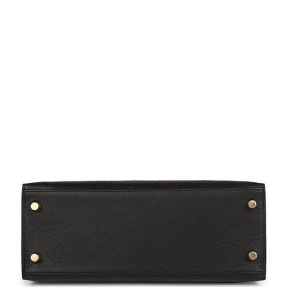 Hermes Kelly Sellier 25 Black Ostrich Gold Hardware