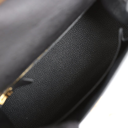 Hermes Kelly Sellier 25 Black Ostrich Gold Hardware