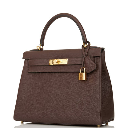 Hermes Kelly Retourne 28 Chocolate Togo Gold Hardware