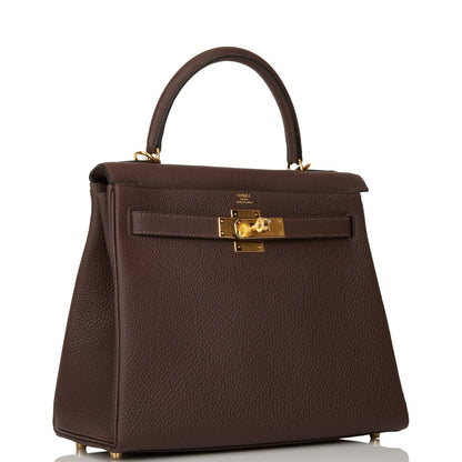 Hermes Kelly Retourne 28 Chocolate Togo Gold Hardware