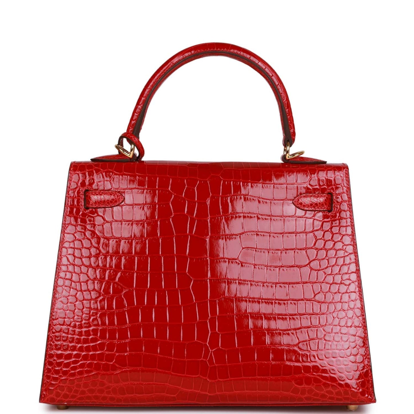 Hermes Kelly Sellier 25 Braise Shiny Porosus Crocodile Gold Hardware