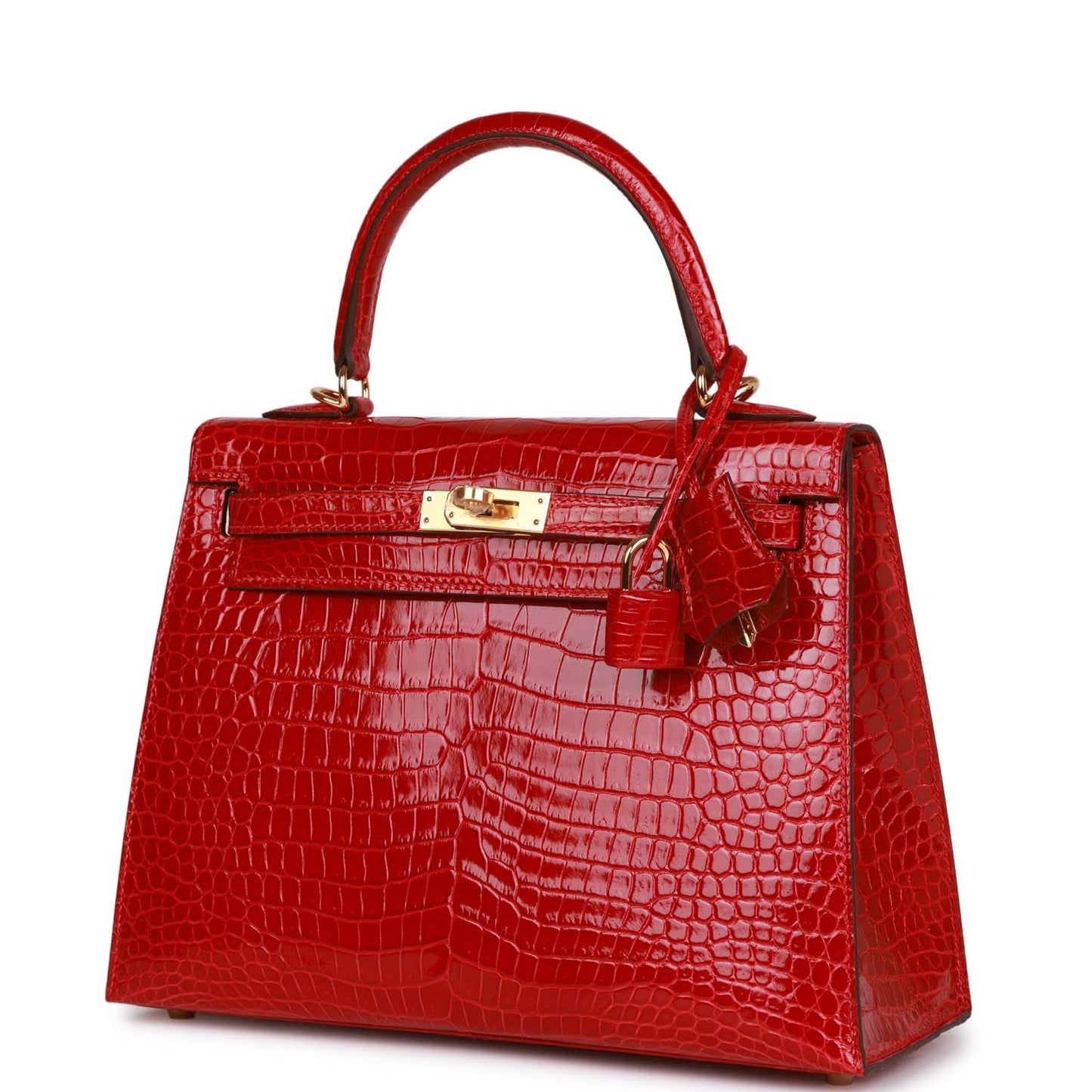 Hermes Kelly Sellier 25 Braise Shiny Porosus Crocodile Gold Hardware