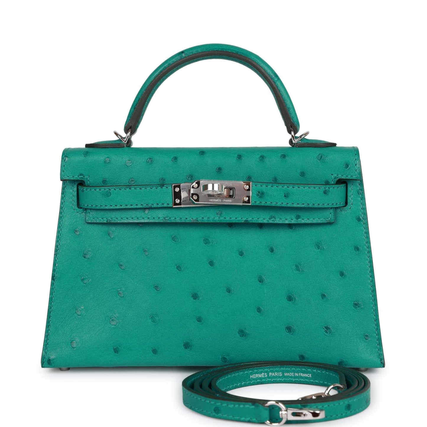 Hermes Kelly Sellier 20 Vert Verone Ostrich Palladium Hardware