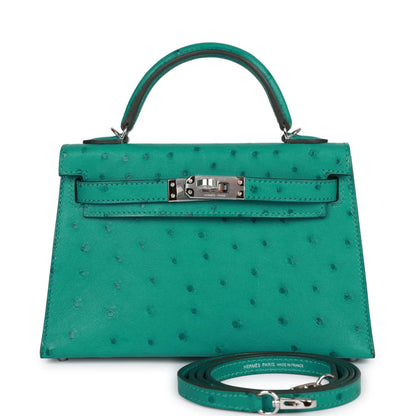 Hermes Kelly Sellier 20 Vert Verone Ostrich Palladium Hardware