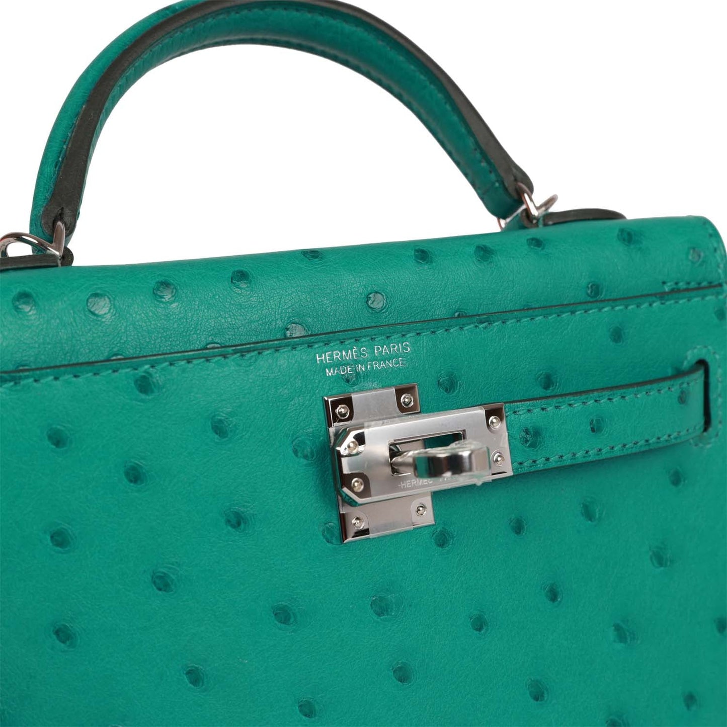 Hermes Kelly Sellier 20 Vert Verone Ostrich Palladium Hardware