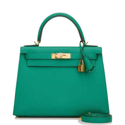 Hermes Kelly Sellier 28 Vert Jade Epsom Gold Hardware