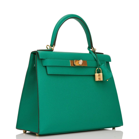 Hermes Kelly Sellier 28 Vert Jade Epsom Gold Hardware