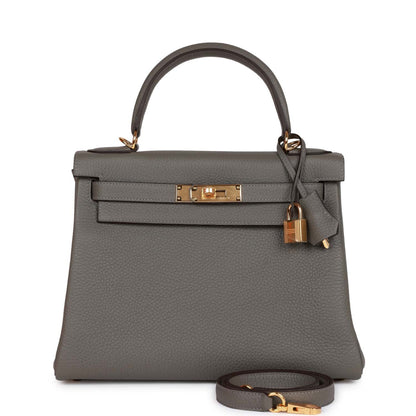 Hermes Kelly Retourne 28 Gris Meyer Clemence Gold Hardware