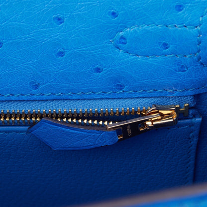 Hermes Kelly Sellier 25 Bleuet Ostrich Gold Hardware