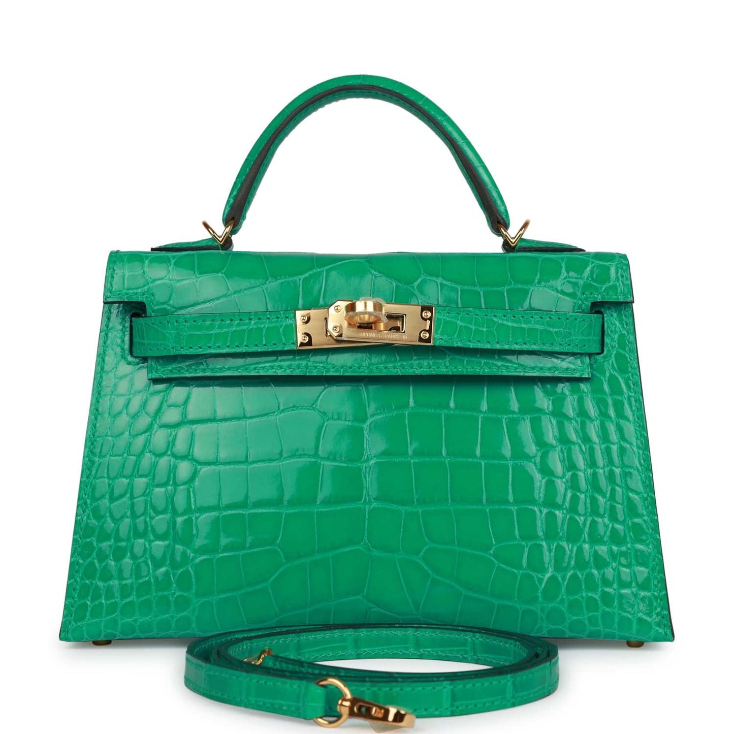 Hermes Kelly Sellier 20 Vert Jade Shiny Alligator Gold Hardware