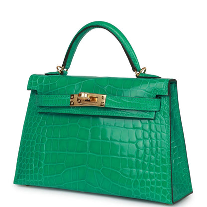 Hermes Kelly Sellier 20 Vert Jade Shiny Alligator Gold Hardware