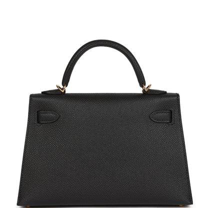 Hermes Kelly Sellier 20 Black Epsom Gold Hardware