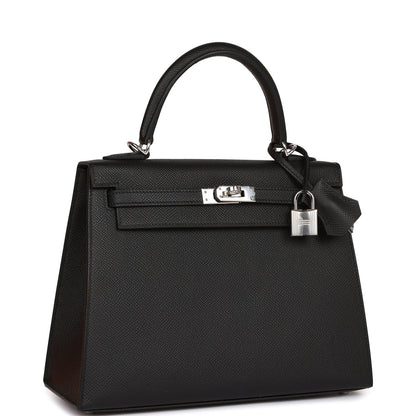 Hermes Kelly Sellier 25 Black Epsom Palladium Hardware