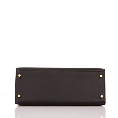 Hermes Kelly Sellier 28 Black Epsom Gold Hardware