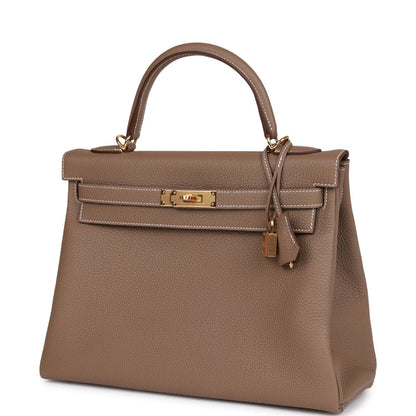 Hermes Kelly Retourne 32 Etoupe Togo Gold Hardware