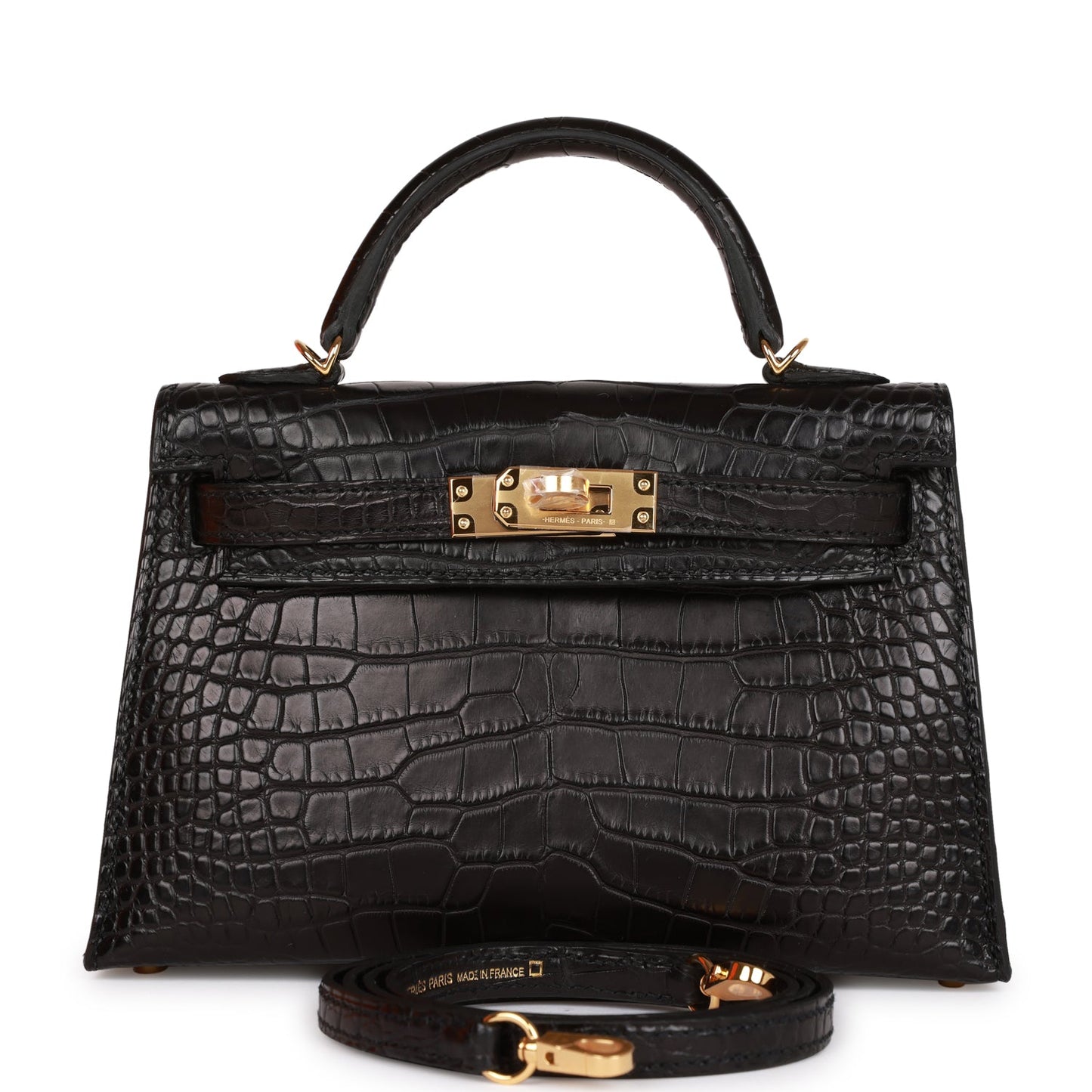 Hermes Kelly Sellier 20 Black Matte Alligator Gold Hardware