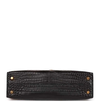 Hermes Kelly Sellier 20 Black Matte Alligator Gold Hardware