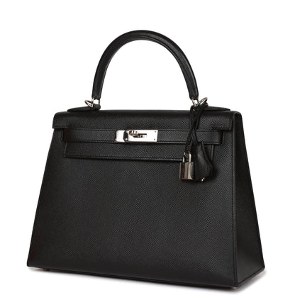 Hermes Kelly Sellier 28 Black Epsom Palladium Hardware