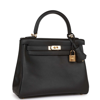 Hermes Kelly Retourne 25 Black Swift Gold Hardware