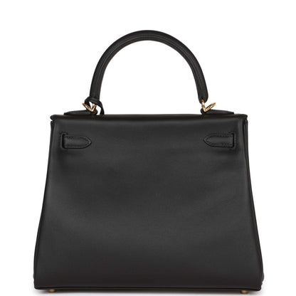 Hermes Kelly Retourne 25 Black Swift Gold Hardware