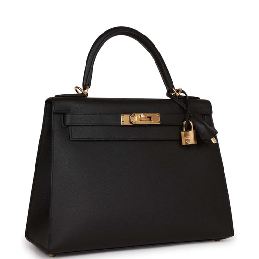 Hermes Kelly Sellier 28 Black Madame Gold Hardware