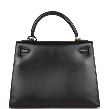 Vintage Hermes Kelly Sellier 28 Black Box Gold Hardware