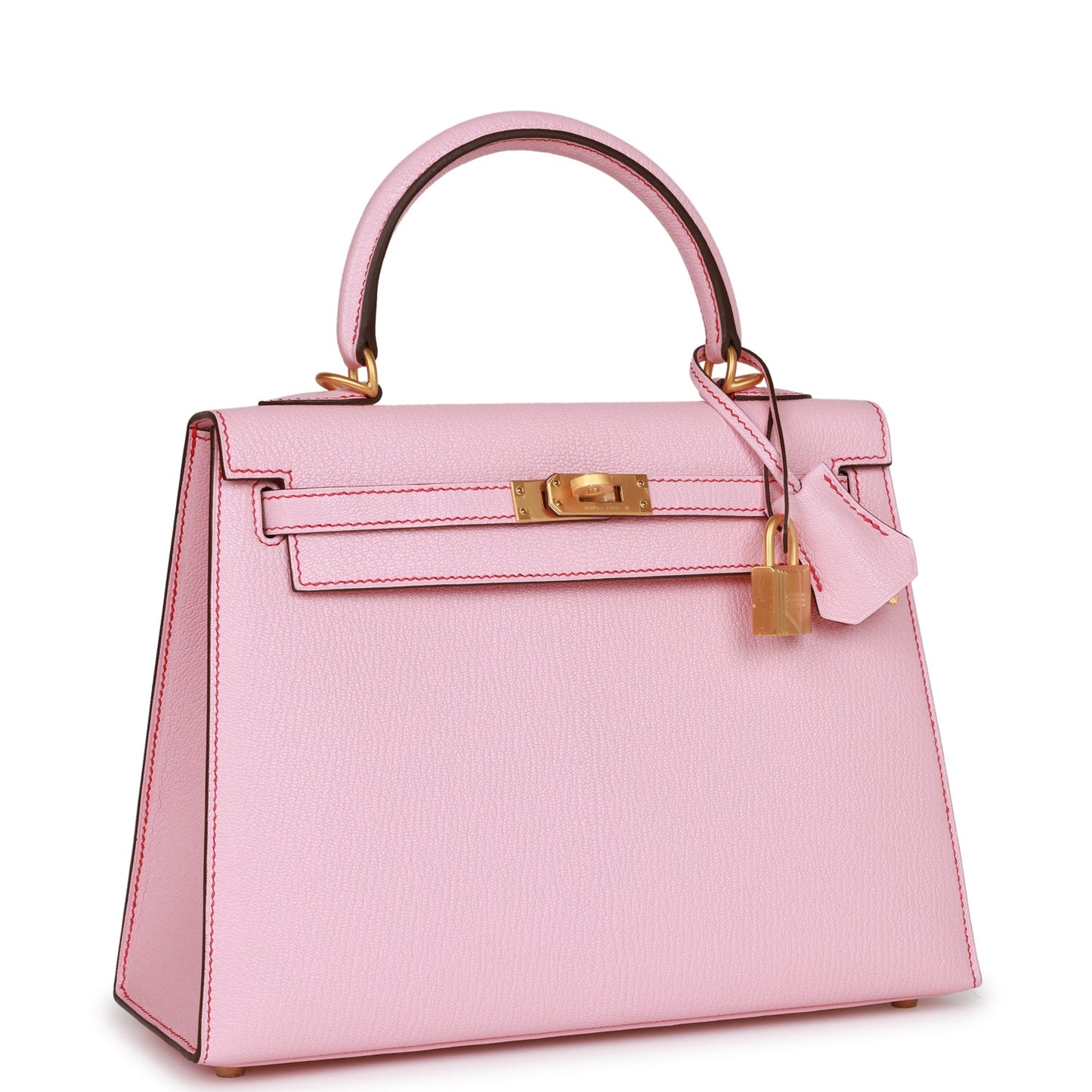 Hermes Special Order (HSS) Kelly Sellier 25 Rose Sakura Chevre Brushed Gold Hardware