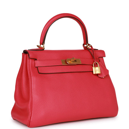 Hermes Kelly Retourne 28 Rose Extreme Clemence Gold Hardware