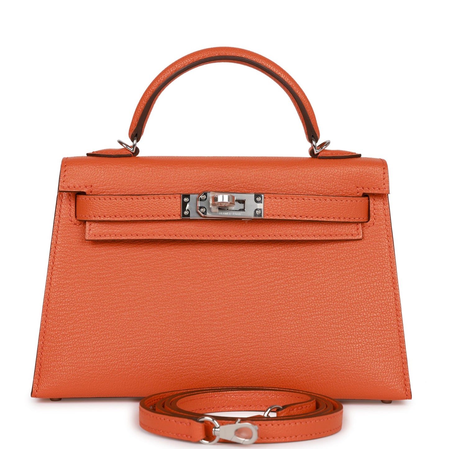 Hermes Kelly Sellier 20 Orange Verso Chèvre Palladium Hardware