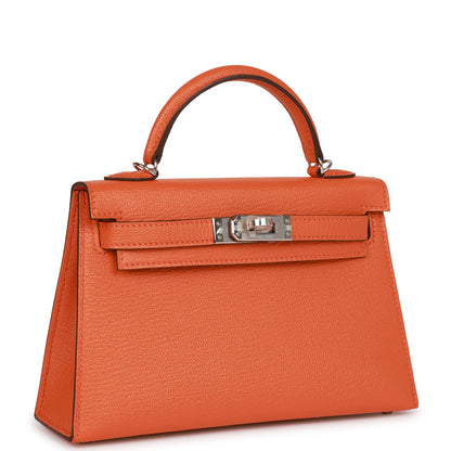 Hermes Kelly Sellier 20 Orange Verso Chèvre Palladium Hardware