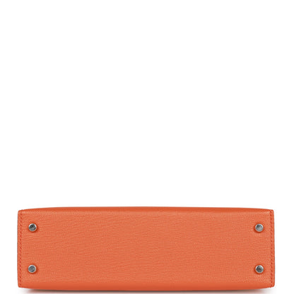 Hermes Kelly Sellier 20 Orange Verso Chèvre Palladium Hardware