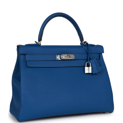 Hermes Kelly Retourne 32 Bleu France Togo Palladium Hardware