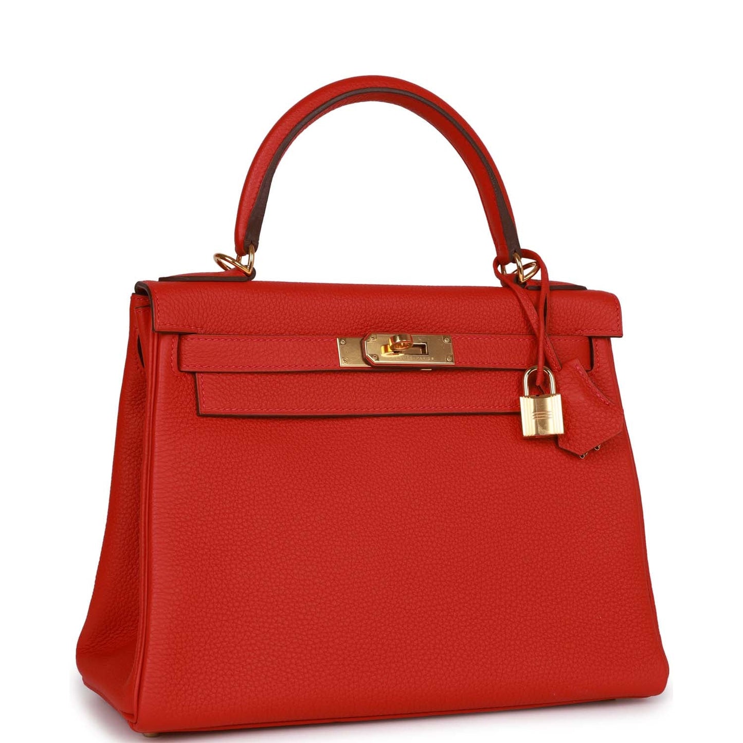 Pre-owned Hermes Kelly Retourne 28 Rouge Casaque Togo Gold Hardware