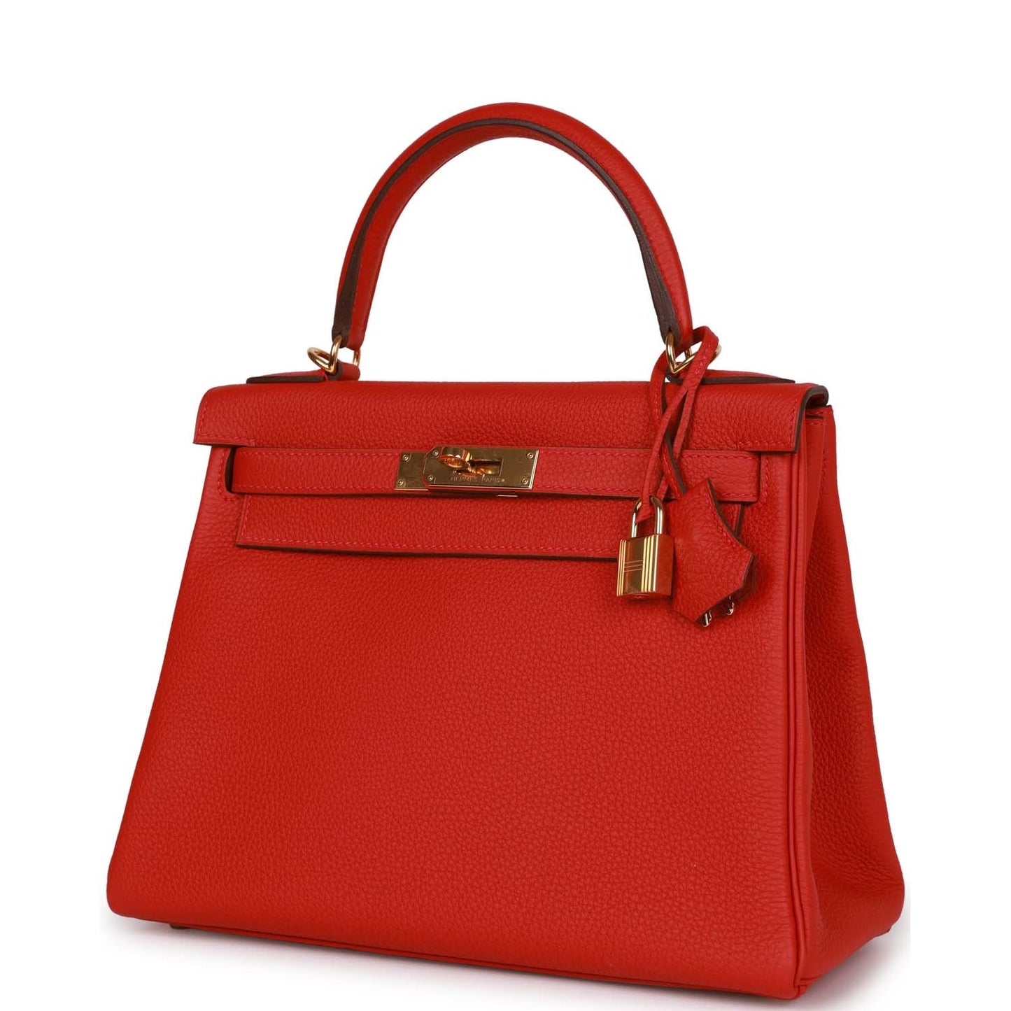 Pre-owned Hermes Kelly Retourne 28 Rouge Casaque Togo Gold Hardware