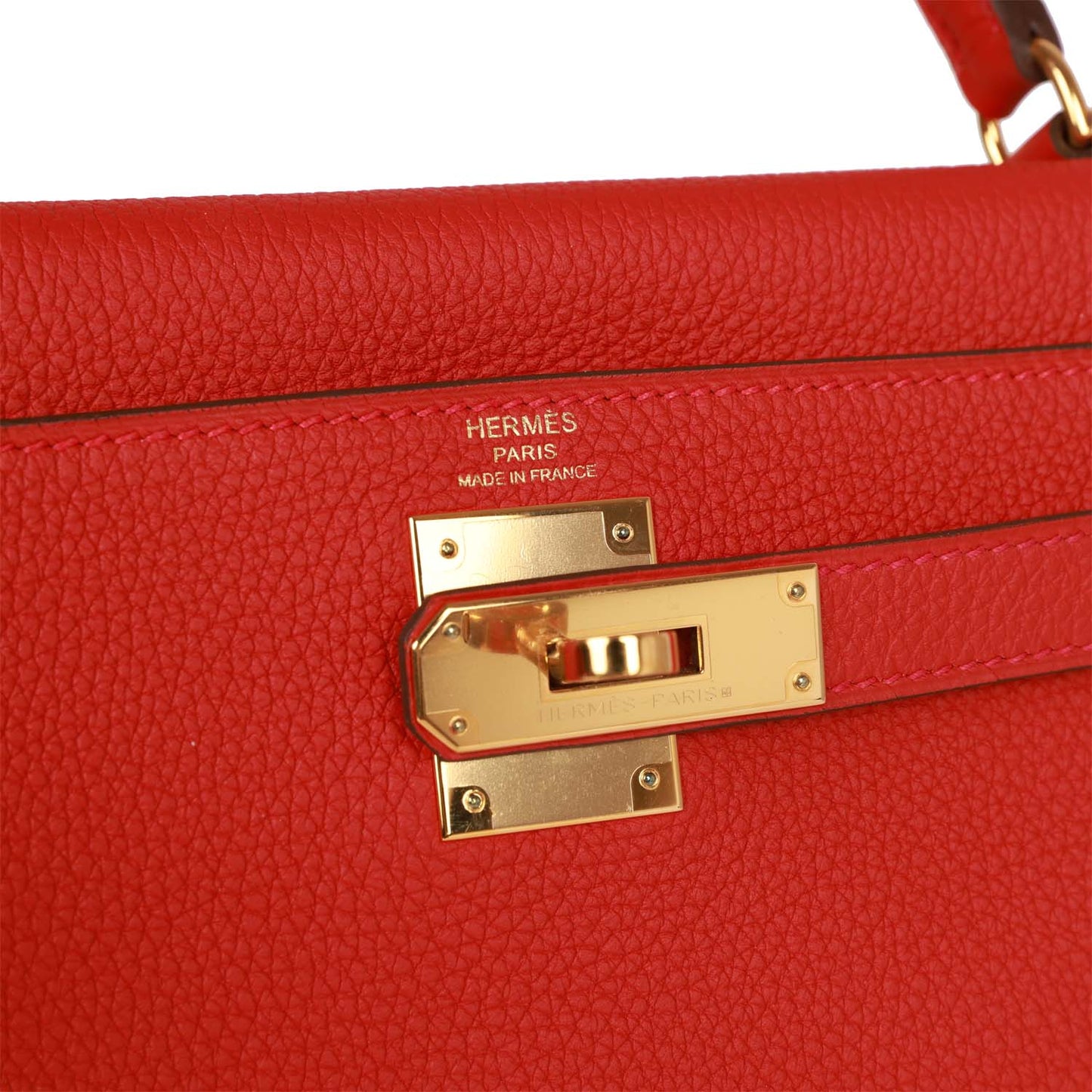 Pre-owned Hermes Kelly Retourne 28 Rouge Casaque Togo Gold Hardware