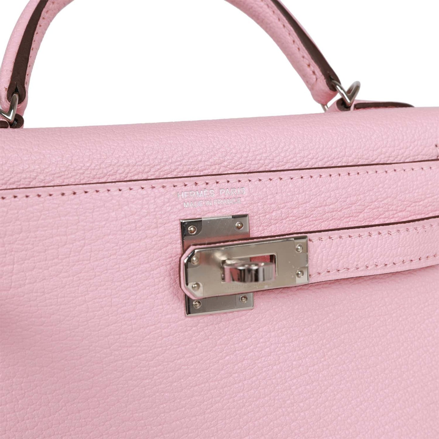 Hermes Kelly Sellier 20 Rose Sakura Chevre Palladium Hardware