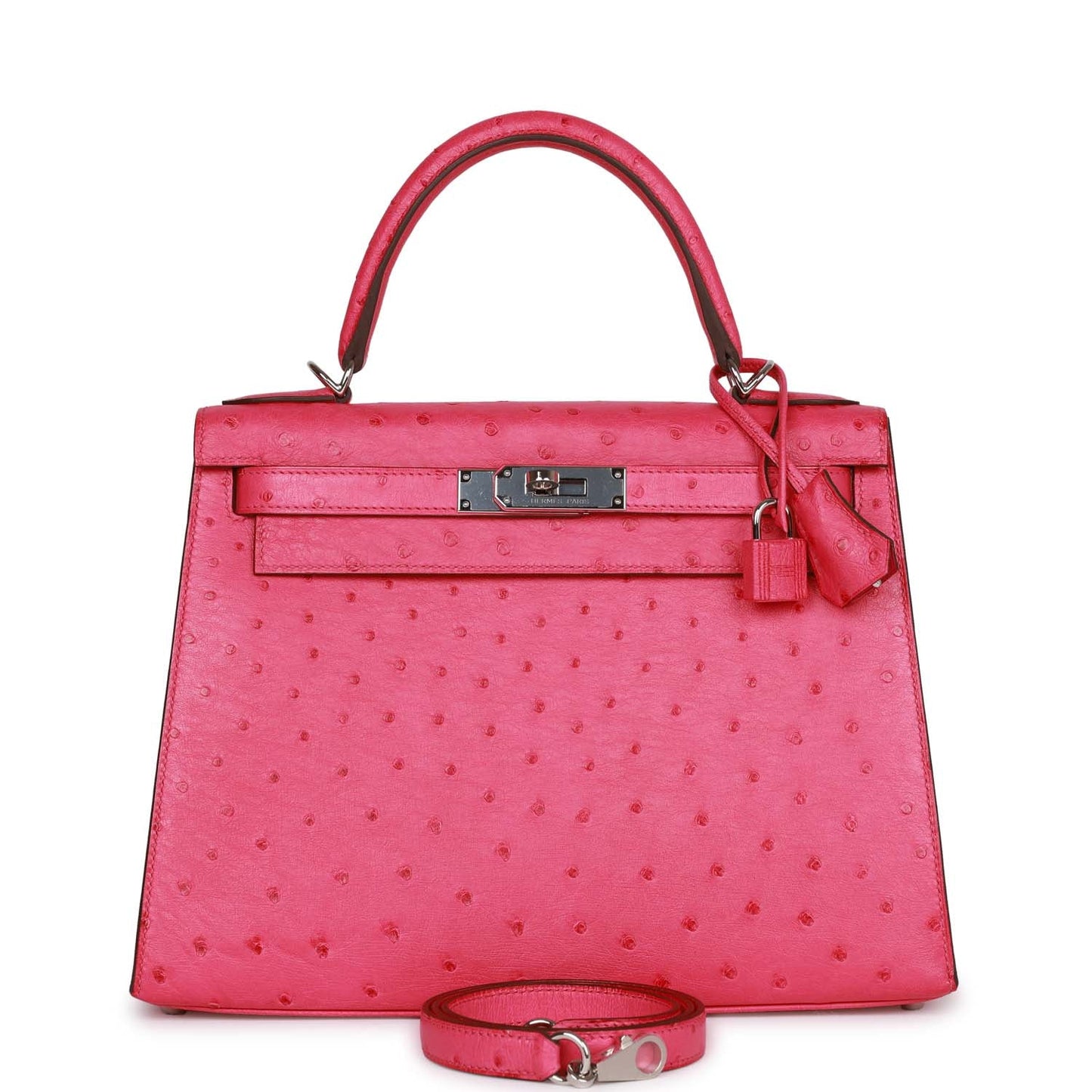 Hermes Kelly Sellier 28 Rose Tyrien Ostrich Palladium Hardware