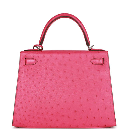 Hermes Kelly Sellier 28 Rose Tyrien Ostrich Palladium Hardware