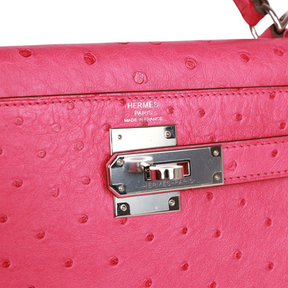 Hermes Kelly Sellier 28 Rose Tyrien Ostrich Palladium Hardware